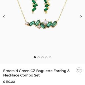 Emerald Green CZ Baguette Earring & Necklace Combo Set